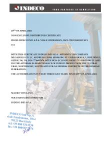 Сертификат официального импортера Indeco — Мегаполис-СТ